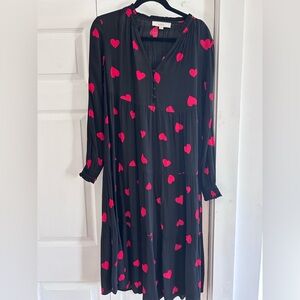 LOFT Black Dress with Pink Heart Accents